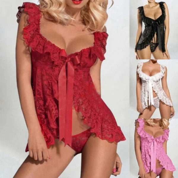 Women Sexy Lace Babydoll Lingerie G-String Thong Underwear Nightwear Sleepdress.