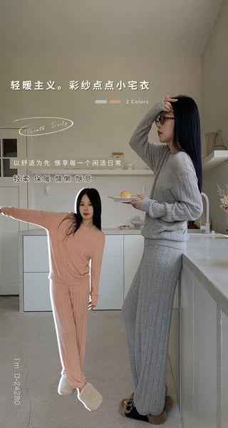 Pajamas Sets Women's Color Yarn Homewear Casual Suit Two-piece Sleep Top+pants