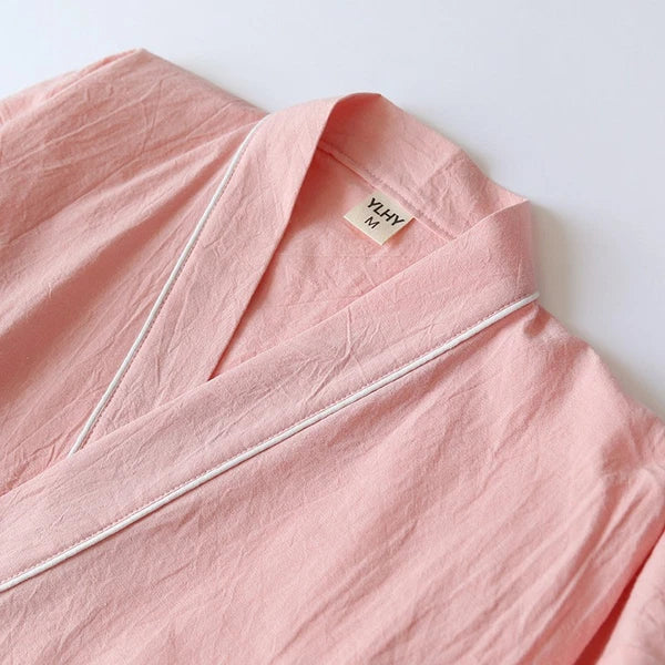 Women 100% Cotton Pajamas Japanese Kimono Robe Top+Pants Sleepwear Nightgown Set