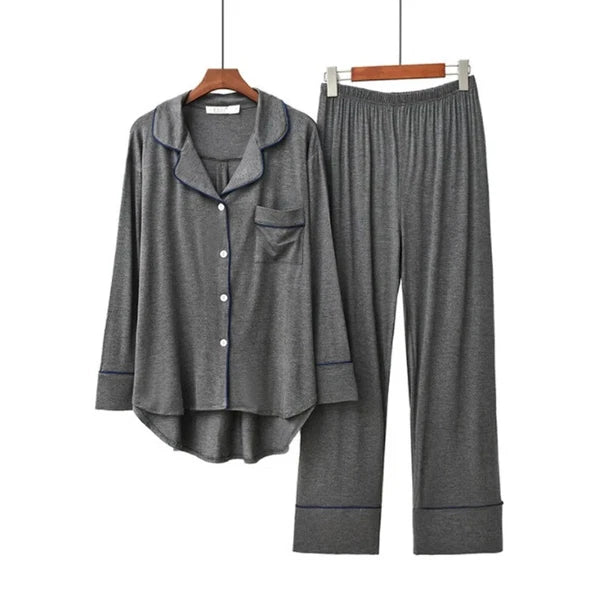 2PCS Pajama Sets Women Long Sleeve Solid Loose Breathable Soft Lady Suit Womens