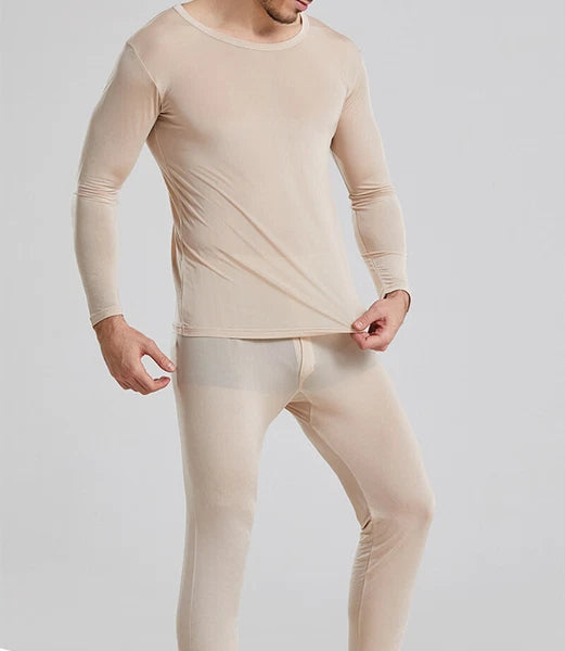 Men 100% Mulberry Silk Thermal Underwear Pajama Set Long Johns Base Layer Sets