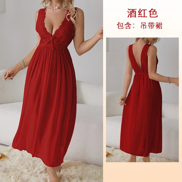 Womens Mesh Sheer Dress See Through Slit Hollow Back V Neck Erotic Lingerie New