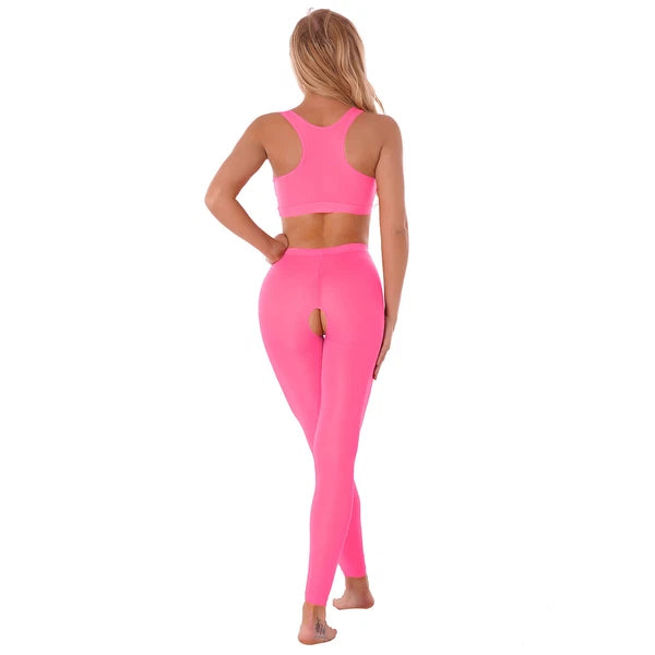 Women 2pcs Lingerie Set Sleeveless Crop Top High Waist Crotchless Leggings Pants