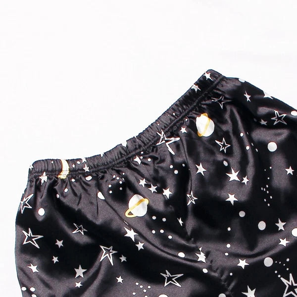 Women's Silk Satin Pajamas Set Short Sleeve Print Sleepwear Nightwear Pyjamas PJ