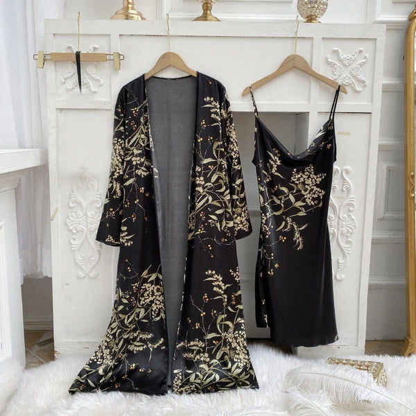 2023 Printed bathrobe pajamas, summer 4-piece set, women's sexy kimono