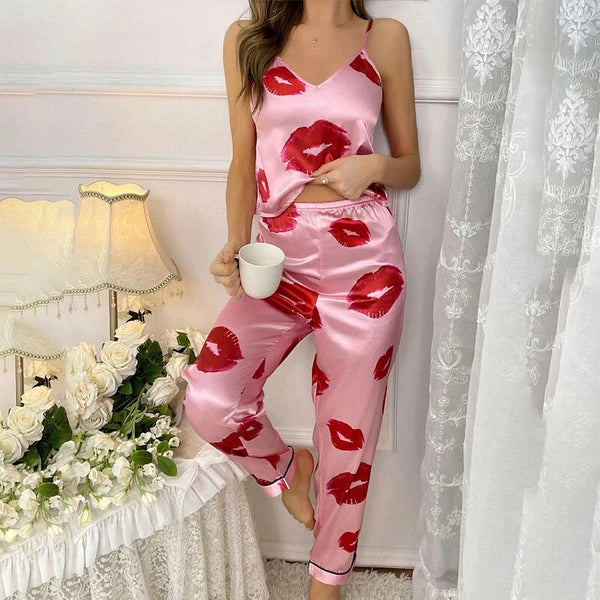 Women Silk Satin Pajamas Pj Cami Vest Set Soft Nightwear Sleepwear Sexy Lingerie