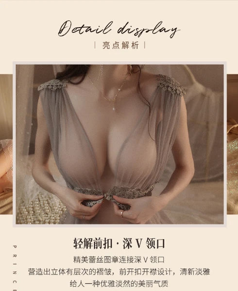 See Through Nightdress Sexy Lingerie Set Dress Embroidery Pajamas Uniform