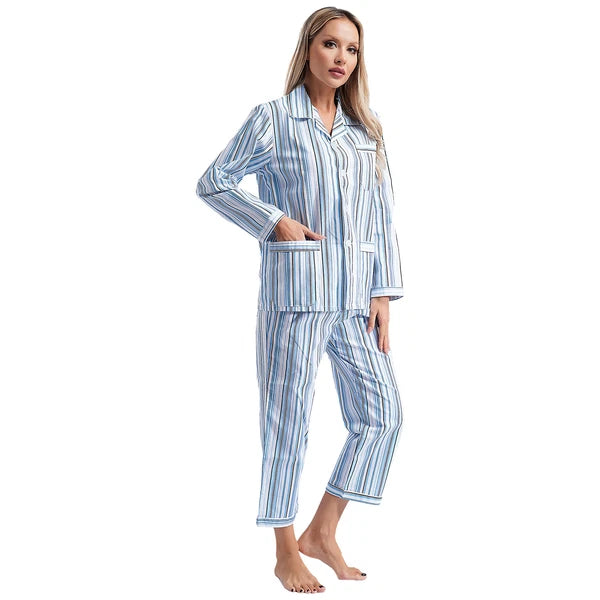 Womens Sleepwear Casual Loungewear Multiple Pockets Pajama Set Button Down Soft