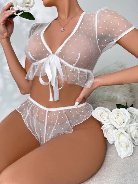 Sexy Lingerie Womens See Through Sheer Babydoll Sleepwear Nightwear Tops&Panties