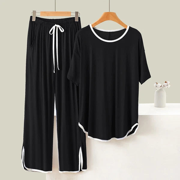 Large Size 3XL 150KG Summer Women Pajamas Set Short Sleeve Tops+ Pants Sleepwear