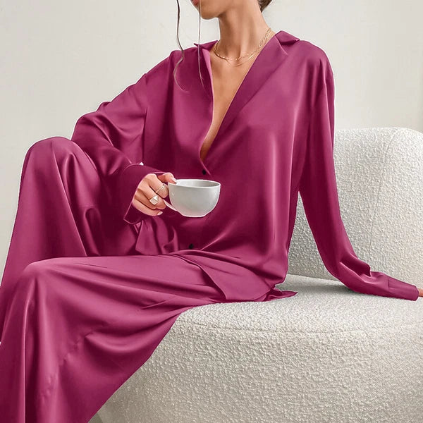 Women Luxury Silk Pyjama Oversized Sexy Pajamas Set Long Sleeves Satin Sleepwear