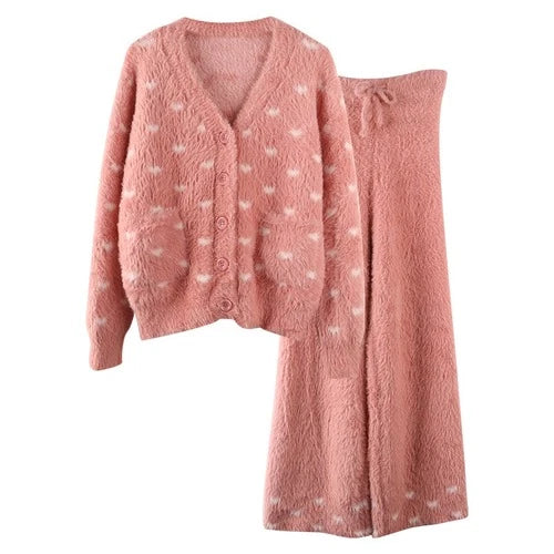Velvet Sleepwear Winter Warm Pajamas Ladies Cardigan Pijamas Trousers Homewear