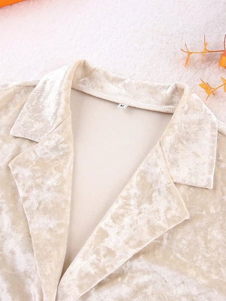 2023 Velvet lapel pajamas long sleeved women's set knitted pants set