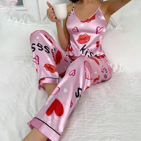 Women Silk Satin Pajamas Pj Cami Vest Set Soft Nightwear Sleepwear Sexy Lingerie
