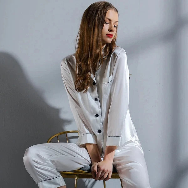 Pajamas Women Summer Autumn Spring Winter Long-sleeved Two-piece Set Sleepwear