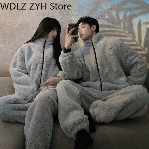 Pajamas Women Coral Fleece Homewear Suit Couple Men Velvet Warm Soft Pajamas Set