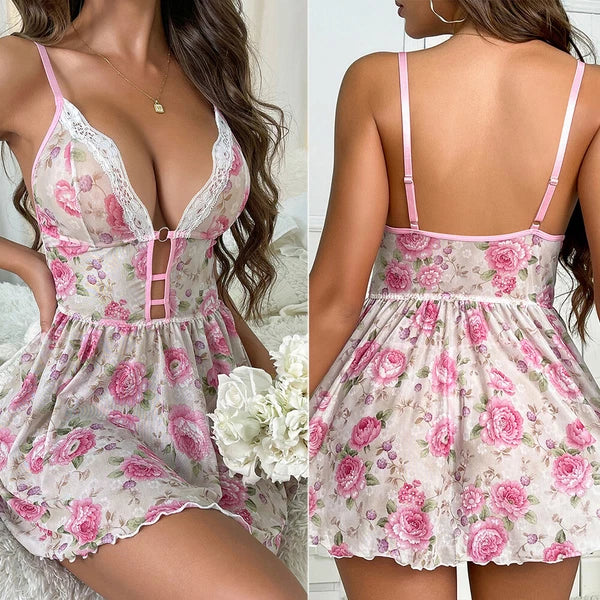Sexy Women's Lingerie Floral Lace Sleepwear Underwear Dress See-Thru Babydoll US