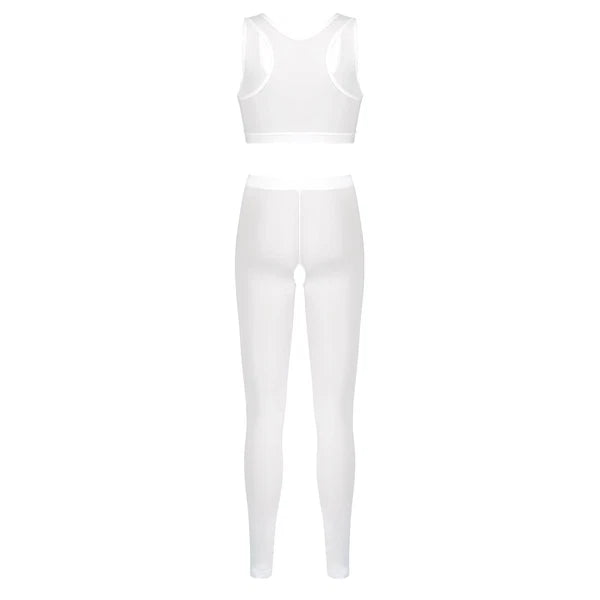 Women 2pcs Lingerie Set Sleeveless Crop Top High Waist Crotchless Leggings Pants