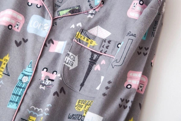 Ladies/Womens 100% Brushed Cotton Pyjamas Set Check Print Button Up Loungewear