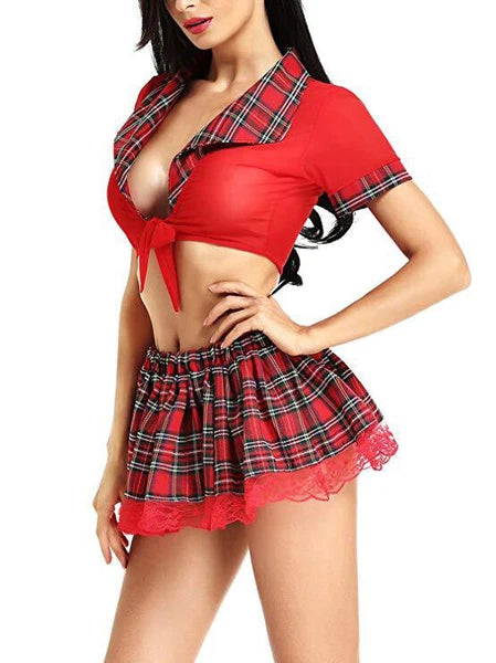 Sexy Womens Lingerie School Student Uniforms Nightwear Underwear Tops Mini Skirt