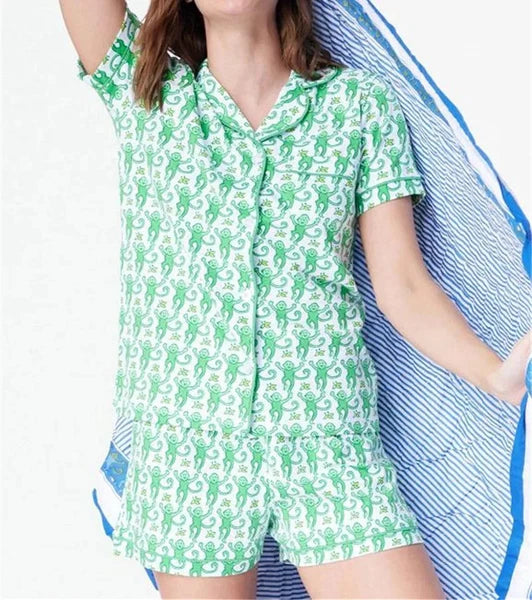 Womens Cute Roller Rabbit Pajamas Monkey Print Sleep Pajama Shorts Set for Women