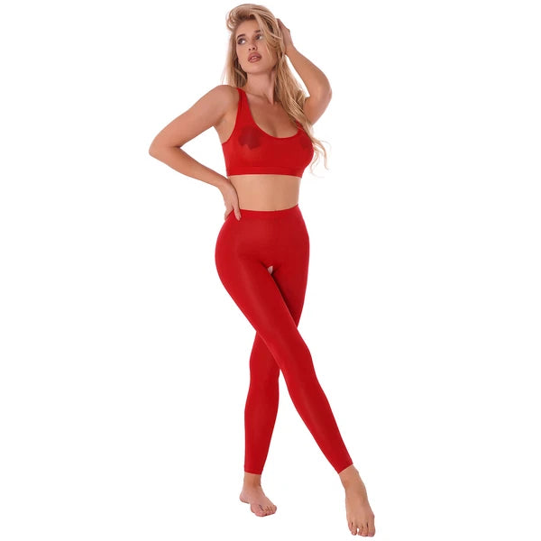 Women 2pcs Lingerie Set Sleeveless Crop Top High Waist Crotchless Leggings Pants