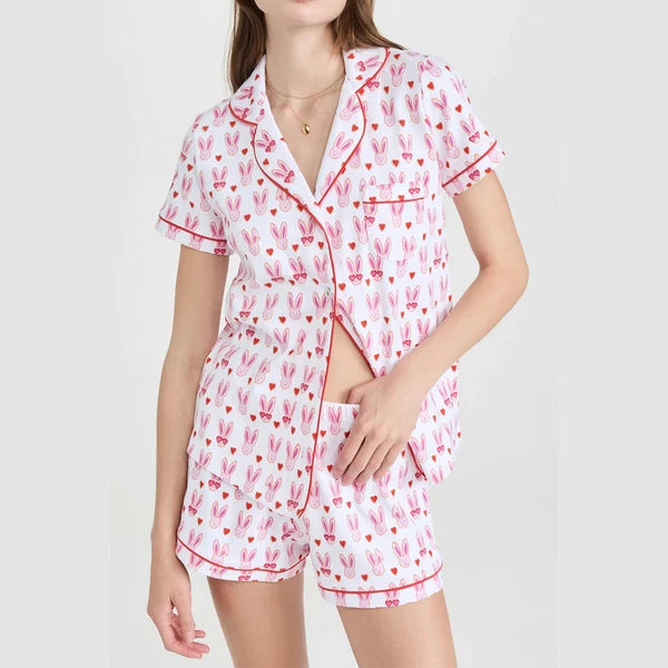 Womens Cute Roller Rabbit Pajamas Monkey Print Sleep Pajama Shorts Set for Women