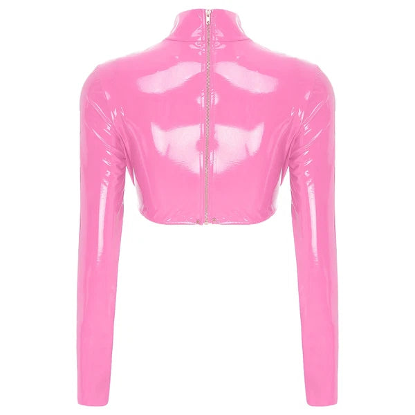 Womens Bar Set Lingerie Romper Underwear Crop Top Sleepwear Patent Leather 2pcs