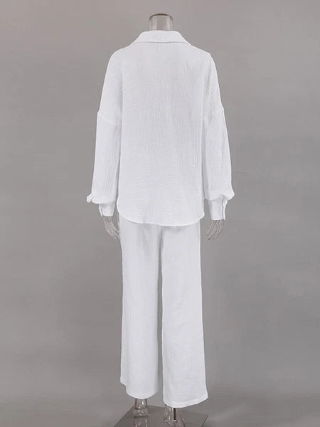 2023 Women's pajamas cotton long sleeved 2-piece pajama casual pants set