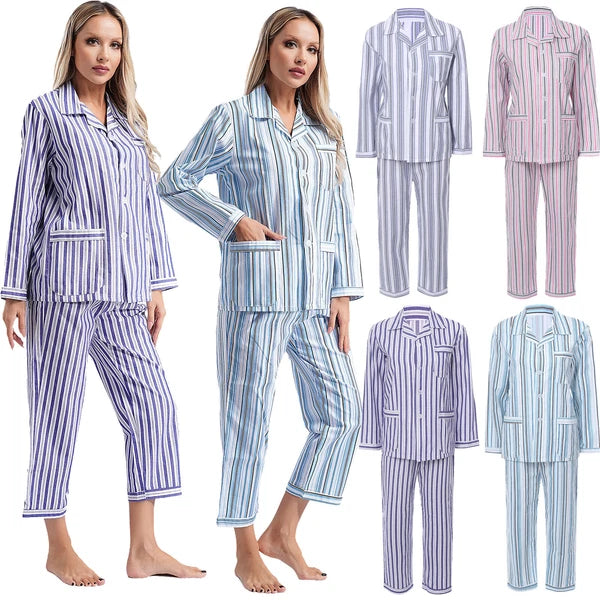 Womens Sleepwear Casual Loungewear Multiple Pockets Pajama Set Button Down Soft