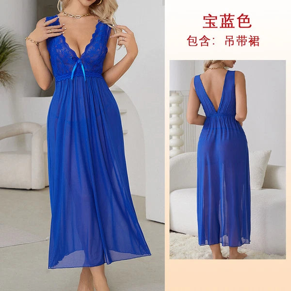 Womens Mesh Sheer Dress See Through Slit Hollow Back V Neck Erotic Lingerie New