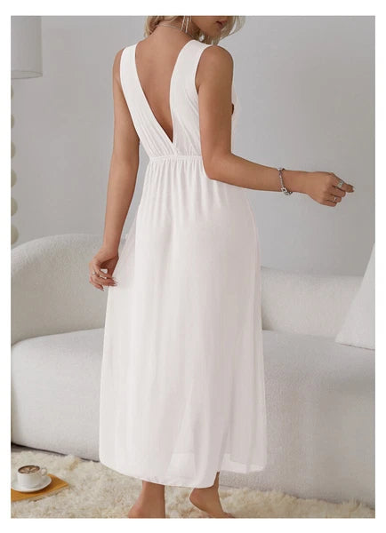 Womens Mesh Sheer Dress See Through Slit Hollow Back V Neck Erotic Lingerie New