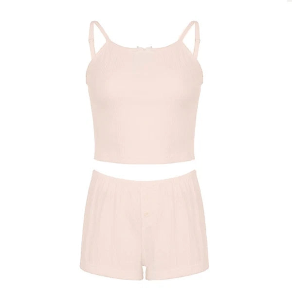 Button Two Piece Nightwear Lace Summer Dress Set Pyjama Suits Summer-