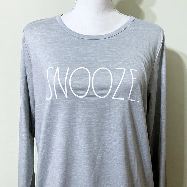 Rae Dunn Pajama Lounge Set SNOOZE Grey Pink Stretch Knit Jogger Pants L/S Top