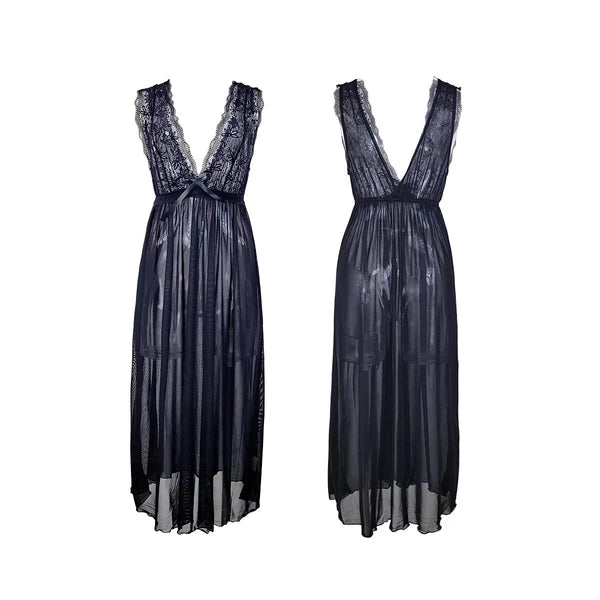 Womens Mesh Sheer Dress See Through Slit Hollow Back V Neck Erotic Lingerie New