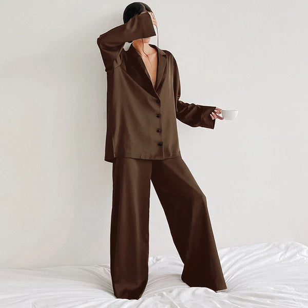 Women Luxury Silk Pyjama Oversized Sexy Pajamas Set Long Sleeves Satin Sleepwear
