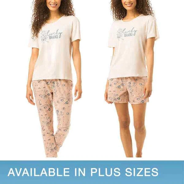 Lucky Brand Ladies' 3-piece Pajama Tee Shirt, Short And Jogger Pj Set L12