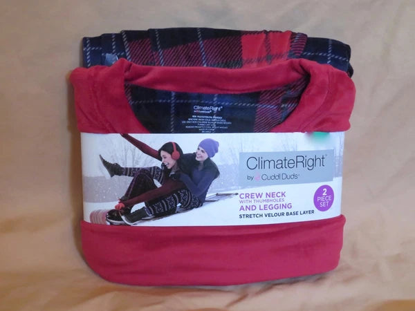 New Women’s Climate Right Cuddl Duds Red Long Sleeve Shirt Plaid Leggings Pajama