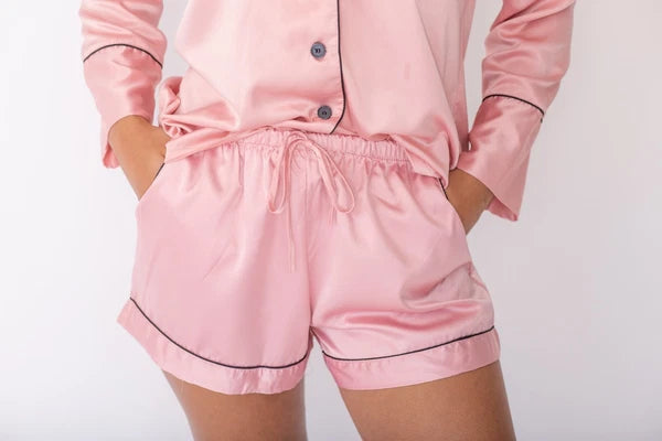 Satin Pajama Set 2 Piece Long Sleeve & Shorts Bridal Party Sleepwear