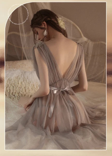 See Through Nightdress Sexy Lingerie Set Dress Embroidery Pajamas Uniform