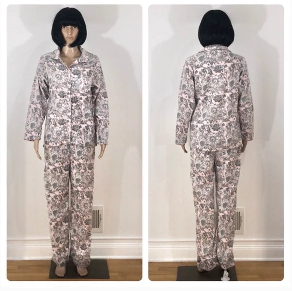 New Womens Mayfair 2 Piece Micro Fleece Pajamas Warm Cozy Gray Floral Great Gift