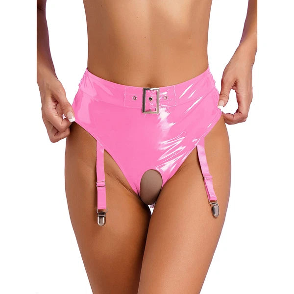 Womens Bar Set Lingerie Romper Underwear Crop Top Sleepwear Patent Leather 2pcs