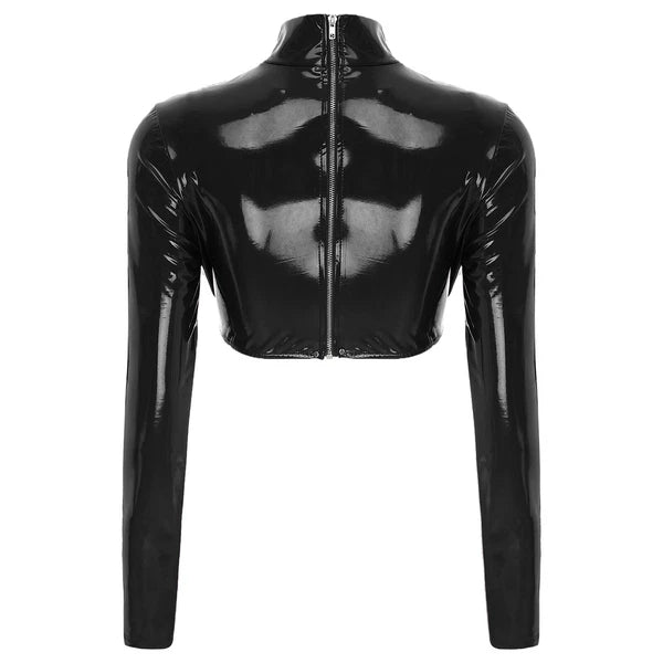 Womens Underwear Wet Look Lingerie Mock Neck Bar Sexy Sleepwear Babydoll 2pcs