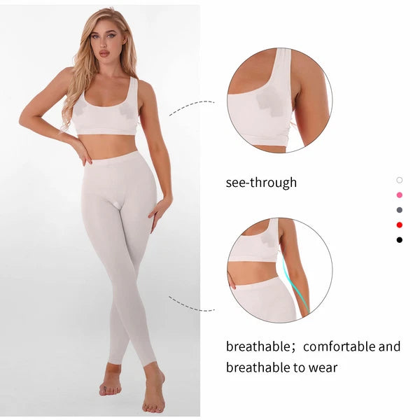 Women 2pcs Lingerie Set Sleeveless Crop Top High Waist Crotchless Leggings Pants