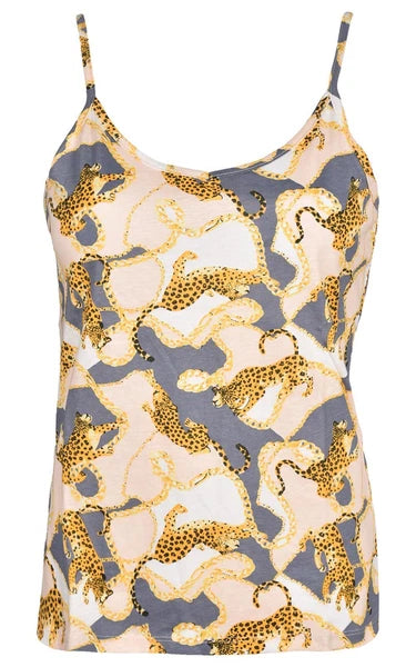 Ladies Pyjama Set Leopard Printed Womens Sleepwear Sleeveless PJS Vest Nightwear