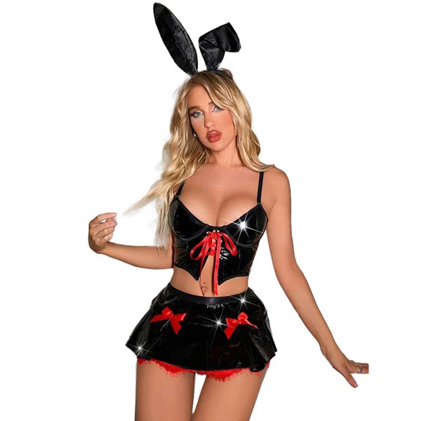 Womens Mini Skirt Sissy Pajamas Babydoll Lingerie Set Outfit Crop Top Lace Trim