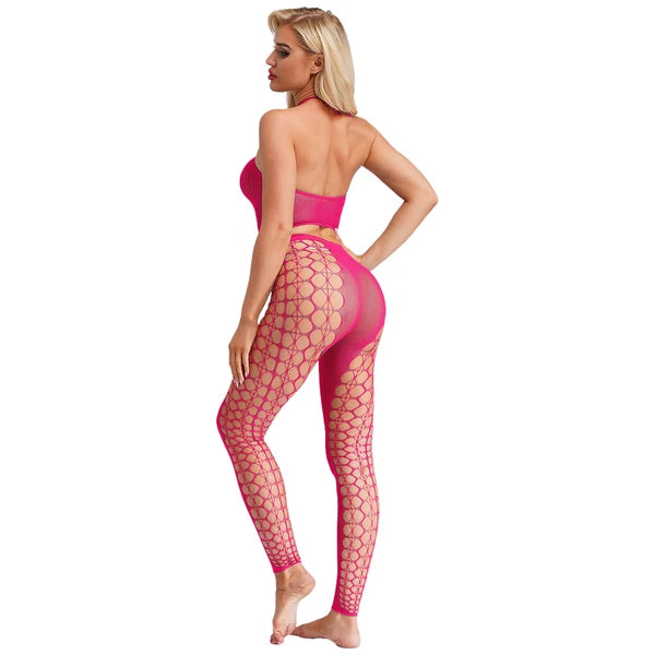 Womens Hollow Out Translucent Lingerie Set Stretchy Fishnet Solid Color Tights