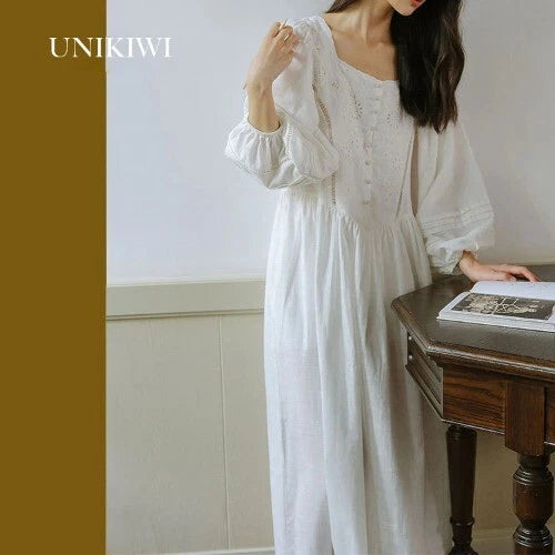 Sleepwear Lantern Sleeve Nightgown Pyjamas.Lady French Style Embroidered Flowers