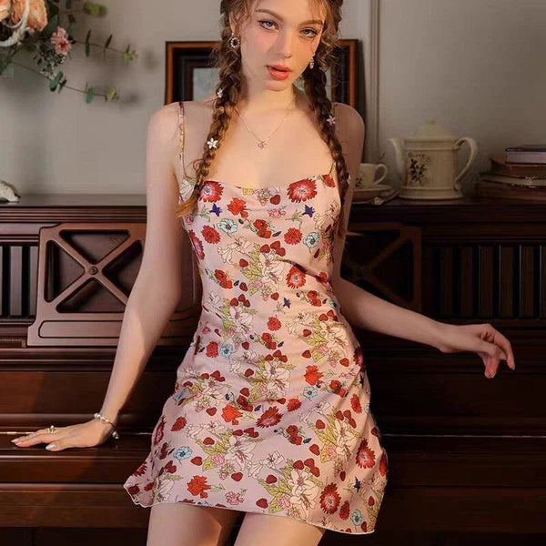 Women Satin Silk Pajamas Flower Printing Sleepwear Homewear Long Sleeve Pajama