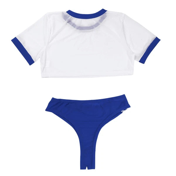 Women Naughty Schoolgirls Lingerie Set Crop Top with Crotchless Briefs AU